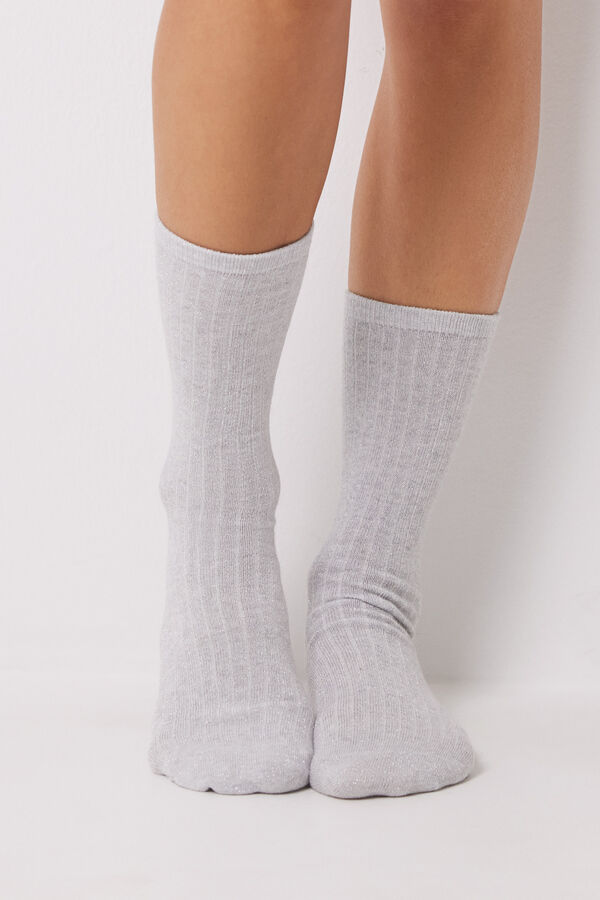 Womensecret Pack 3 calcetines altos canalé lurex gris