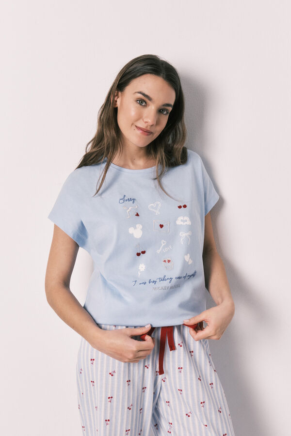 Women'secret Pijama larga manga corta de algod&oacute;n Mickey azul