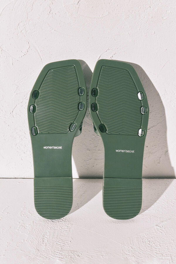 Women'secret Sandalias planas jelly verde kaki