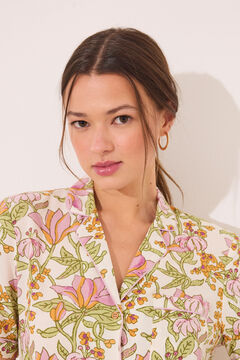 Womensecret Pijama camisera de viscosa con estampado floral blanco