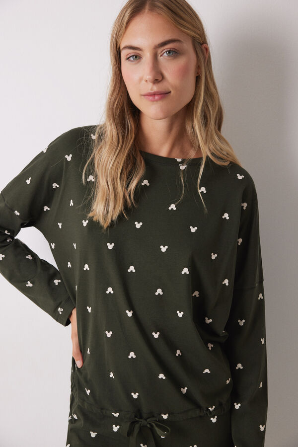 Womensecret Pijama larga con logo de Mickey Mouse kaki