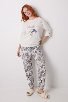 Womensecret Pantalón largo zanahoria 100% algodón flores azul