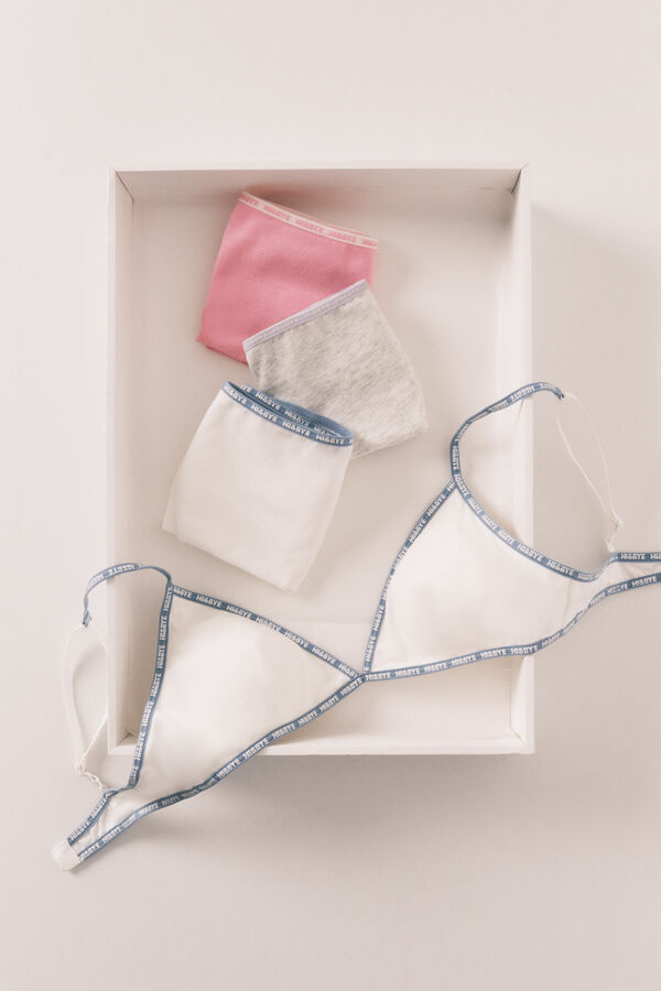 HI&BYE Pack de 3 panties cl&aacute;sicas de algod&oacute;n gris, rosa y blanco blanco
