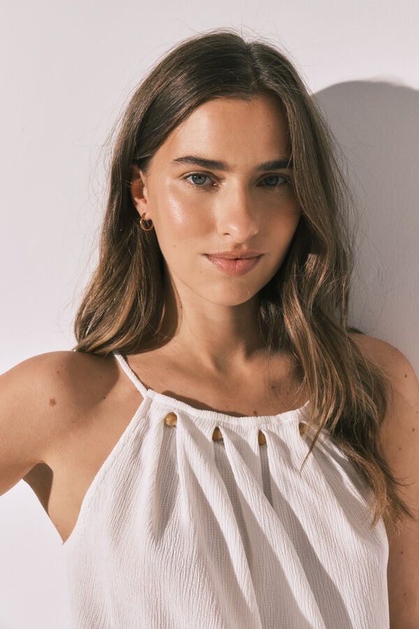 Women'secret Top de tirantes con cuentas blanco marfil