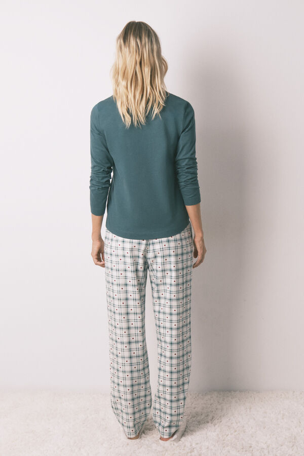 Women'secret Playera verde de manga manga larga 100% algodón verde