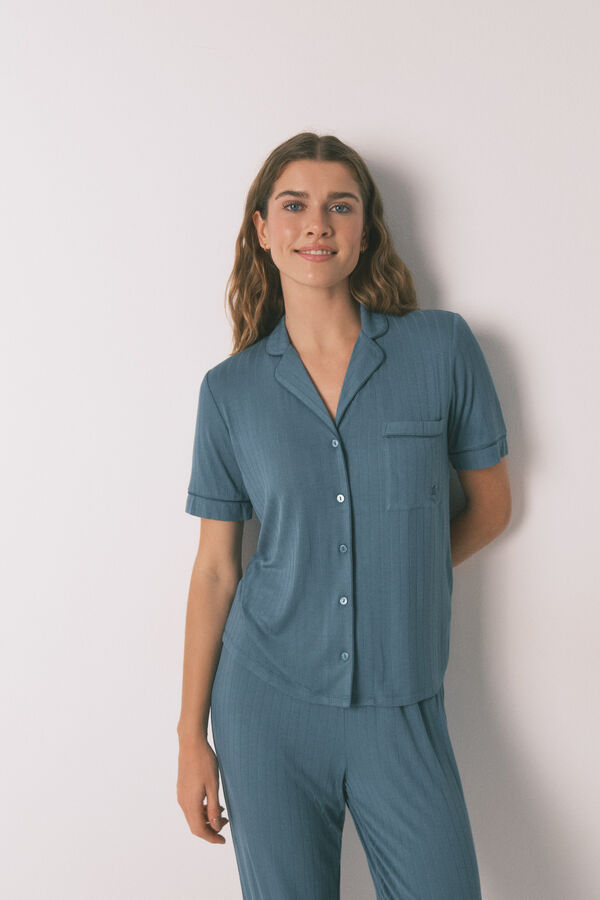Womensecret Pijama camisera Capri de viscosa verde verde
