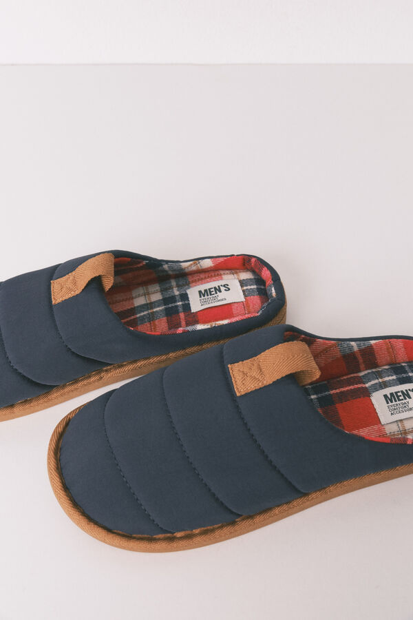 Women'secret Pantuflas para casa de nailon azul a cuadros para hombre azul