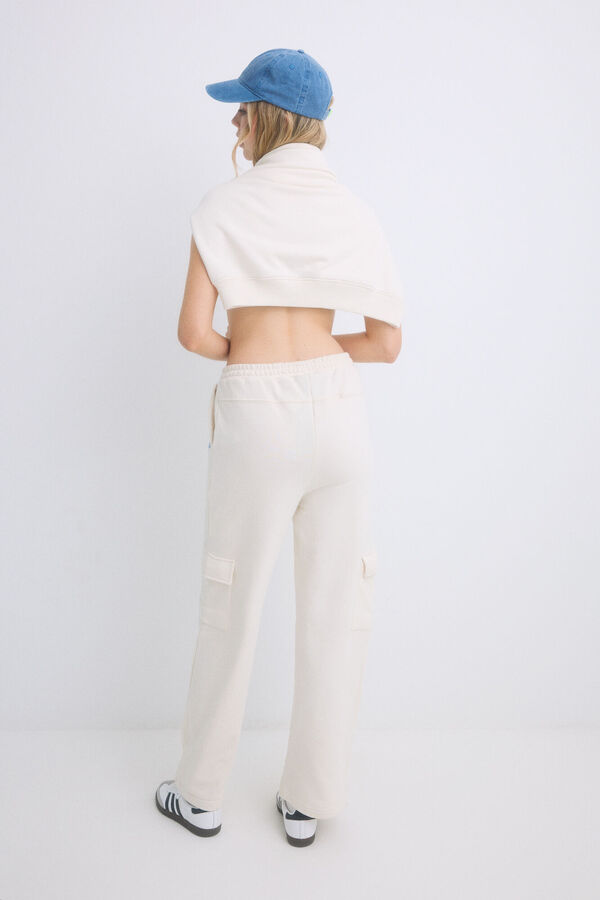Womensecret Pantalón largo flare felpa marfil marfil