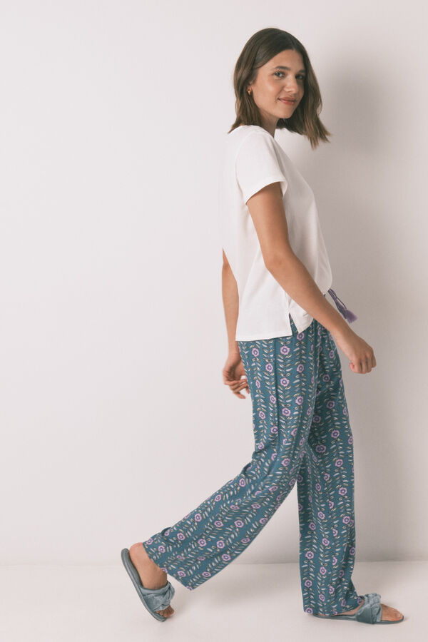Women'secret Pantalón largo de viscosa con estampado de flores verde