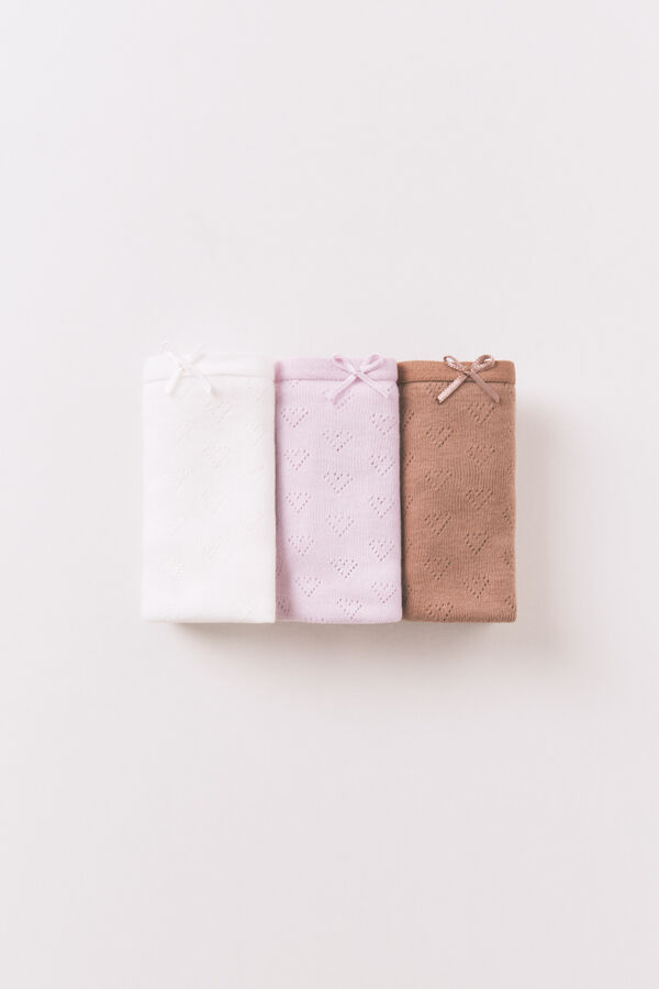Women'secret Pack de 3 panties cl&aacute;sicas de algod&oacute;n desagujado con lazo blanco