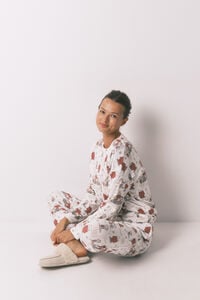 Women'secret Pijama larga canalé suave blanco Snoopy