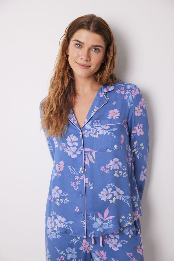Womensecret Pijama camisera soft touch azul flores azul