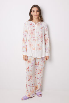 Womensecret Pijama camisera larga viscosa flores blanco