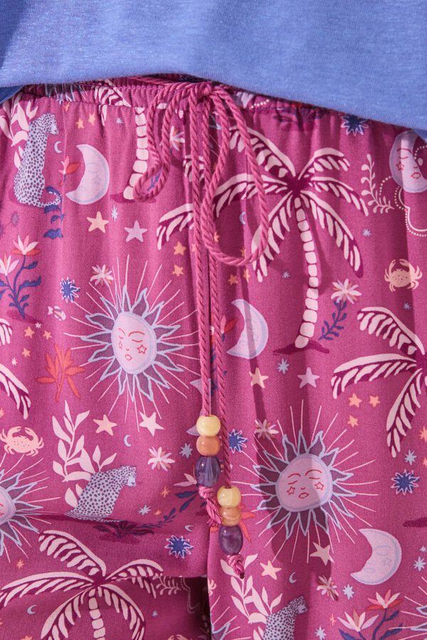 Womensecret Pantalón capri de viscosa con estampado morado/lila estampado