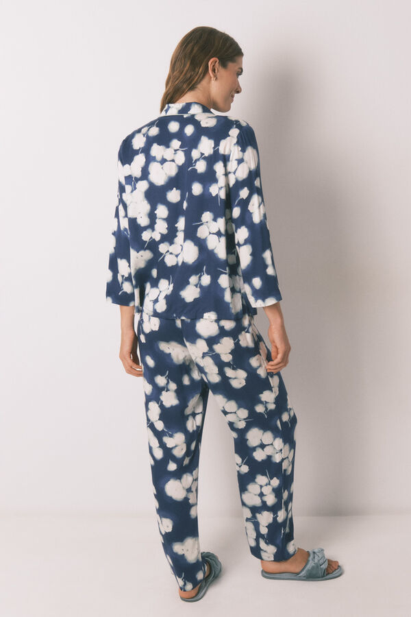 Womensecret Pijama camisera largo de viscosa con estampado floral azul estampado