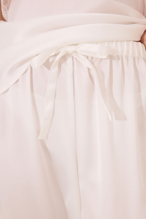Womensecret Set pijama larga satín y encaje blanco marfil