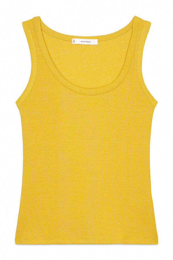 Womensecret Playera de tirantes acanalado de lúrex dorado amarillo