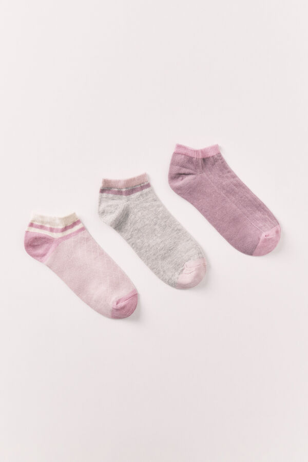 Women'secret Pack 3 calcetines cortos de bloques rosa rosa