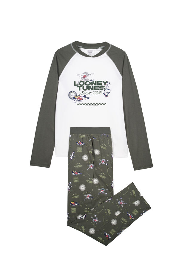 Women'secret Pijama larga de algod&oacute;n Looney Tunes kaki