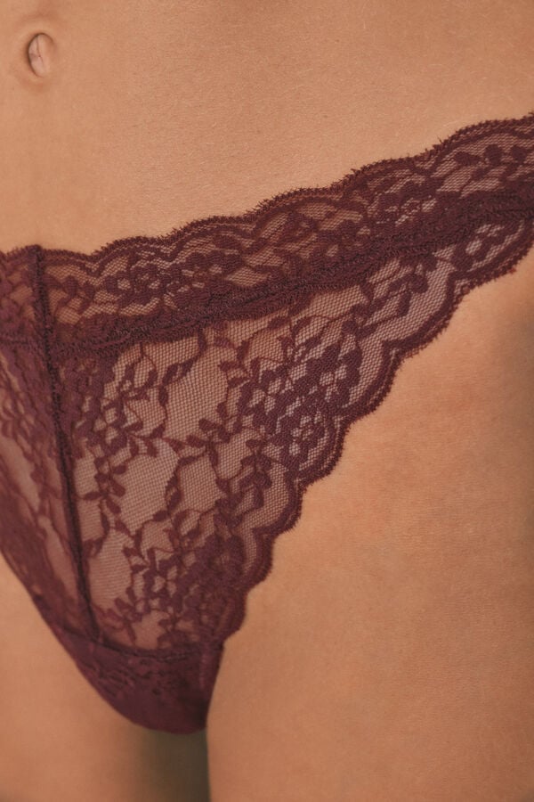 Women'secret Encaje de tanga burdeos púrpura