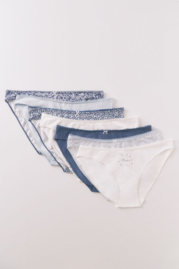Women'secret Pack de 7 panties clásica de algodón con estampado navidad azul estampado