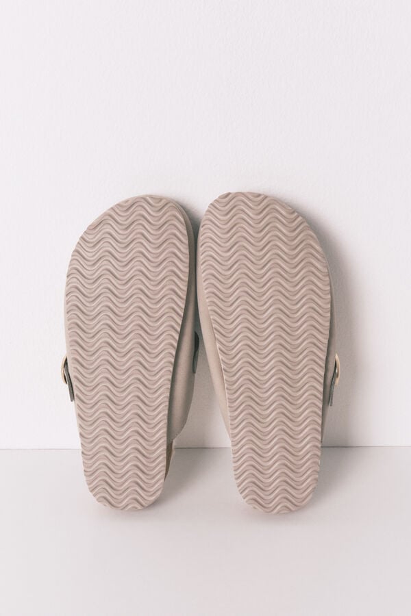 Women'secret Pantuflas para casa estilo zueco de piel gris gris