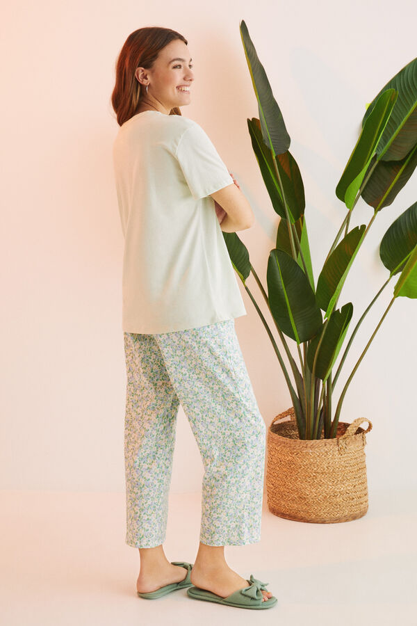 Womensecret Pijama 100% algodón Capri verde flores  verde