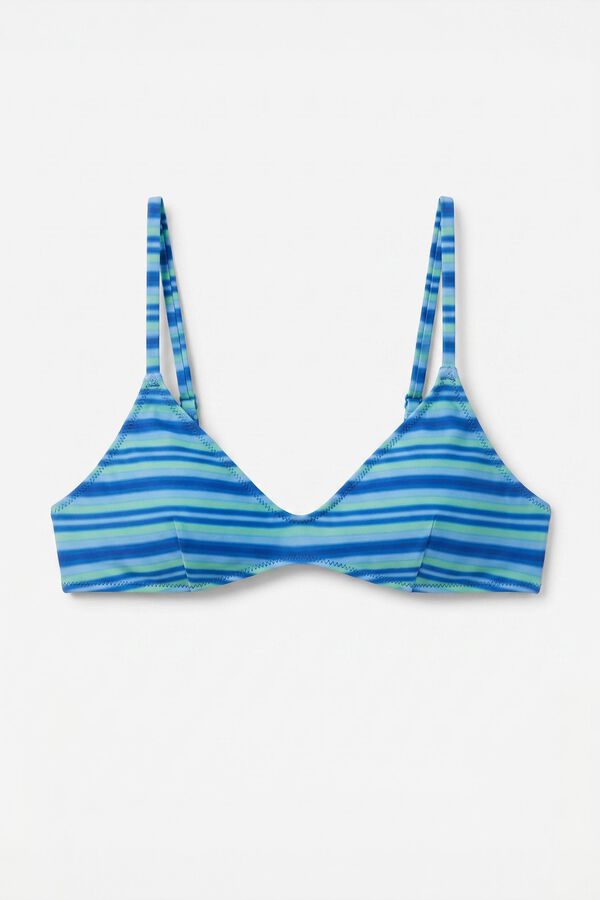 HI&BYE Top bikini escote en V estampado de rayas azul estampado