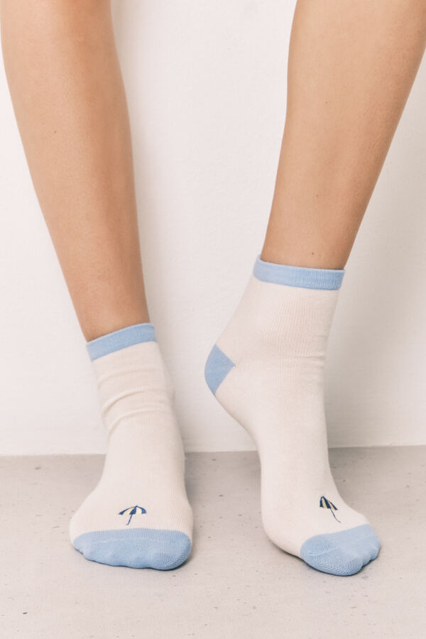 Women'secret Calcetines cortos bordado sombrilla azul
