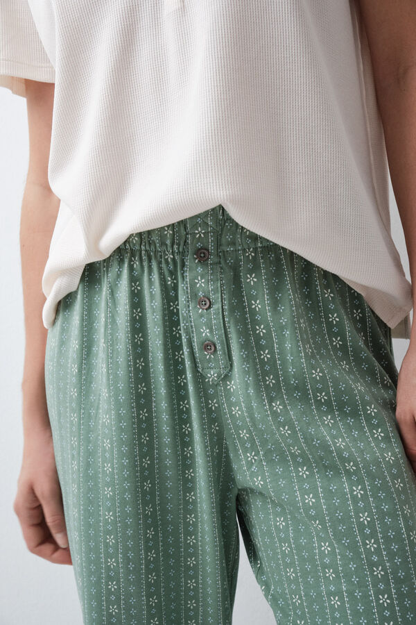 Women'secret Pantal&oacute;n largo de algod&oacute;n con estampado floral verde verde