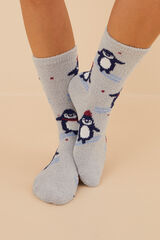 Womensecret Calcetines pelo estampado pingüinos gris