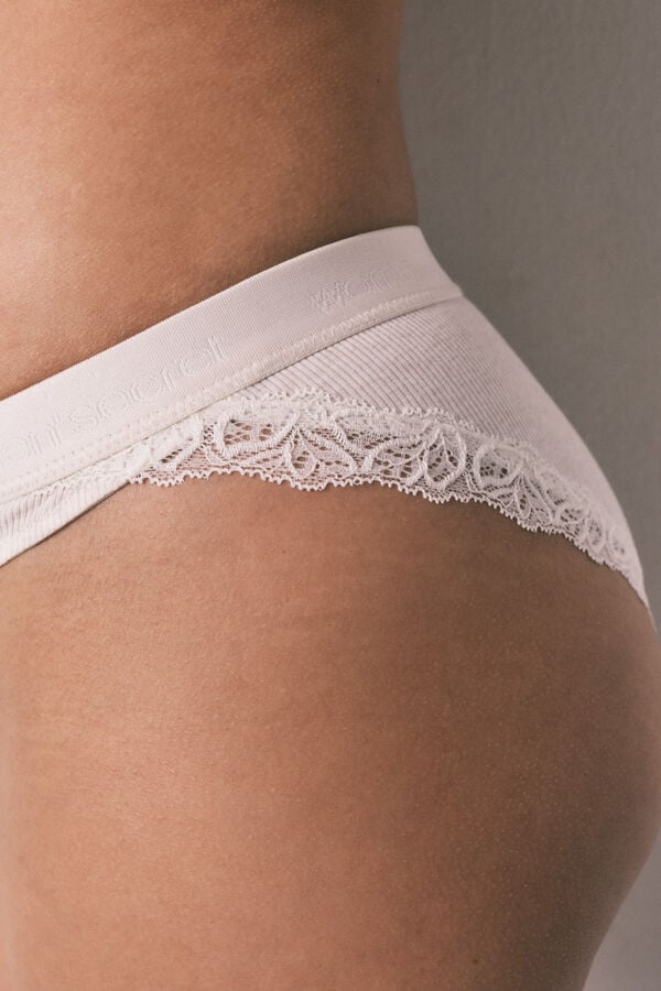 Women'secret Panty cl&aacute;sica acanalada de algod&oacute;n beige caf&eacute;