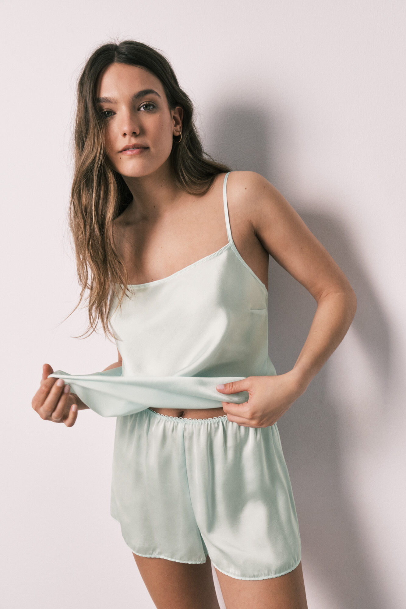 Women'secret Pijama corta de sat&eacute;n verde