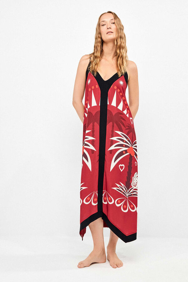 Gisela Vestido de tirantes finos con estampado &eacute;tnico in & out blanco