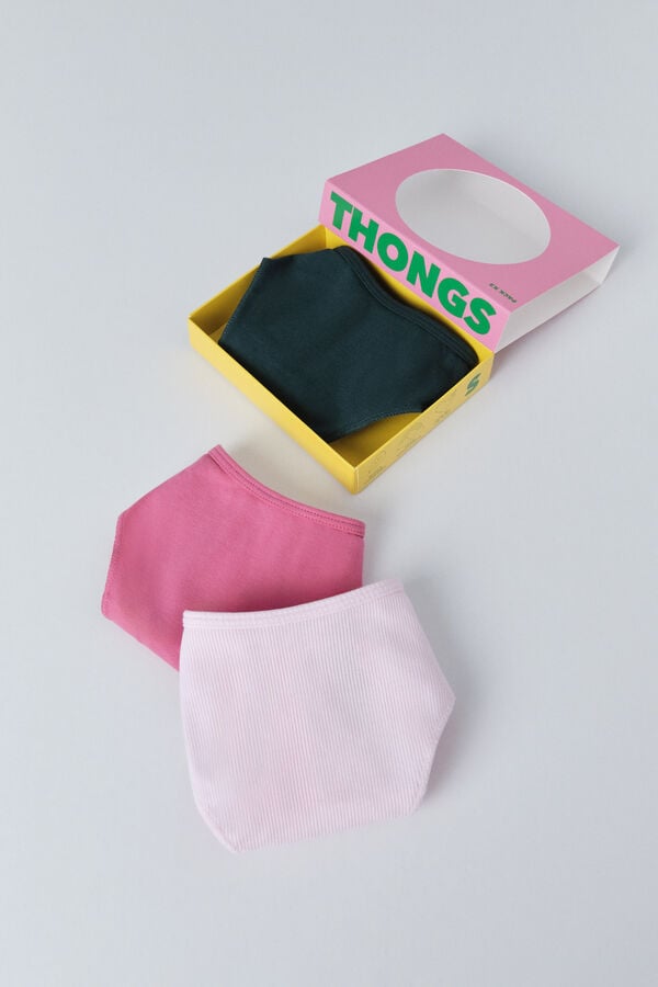 HI&BYE Pack de 3 tangas en verde, rosa y fucsia rosa