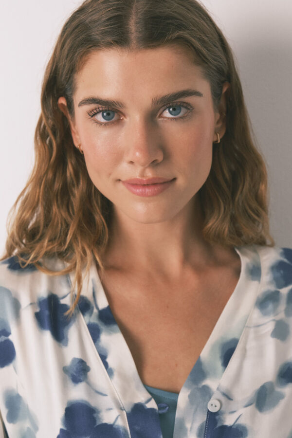 Womensecret Conjunto de pijama de satén con estampado floral verde verde