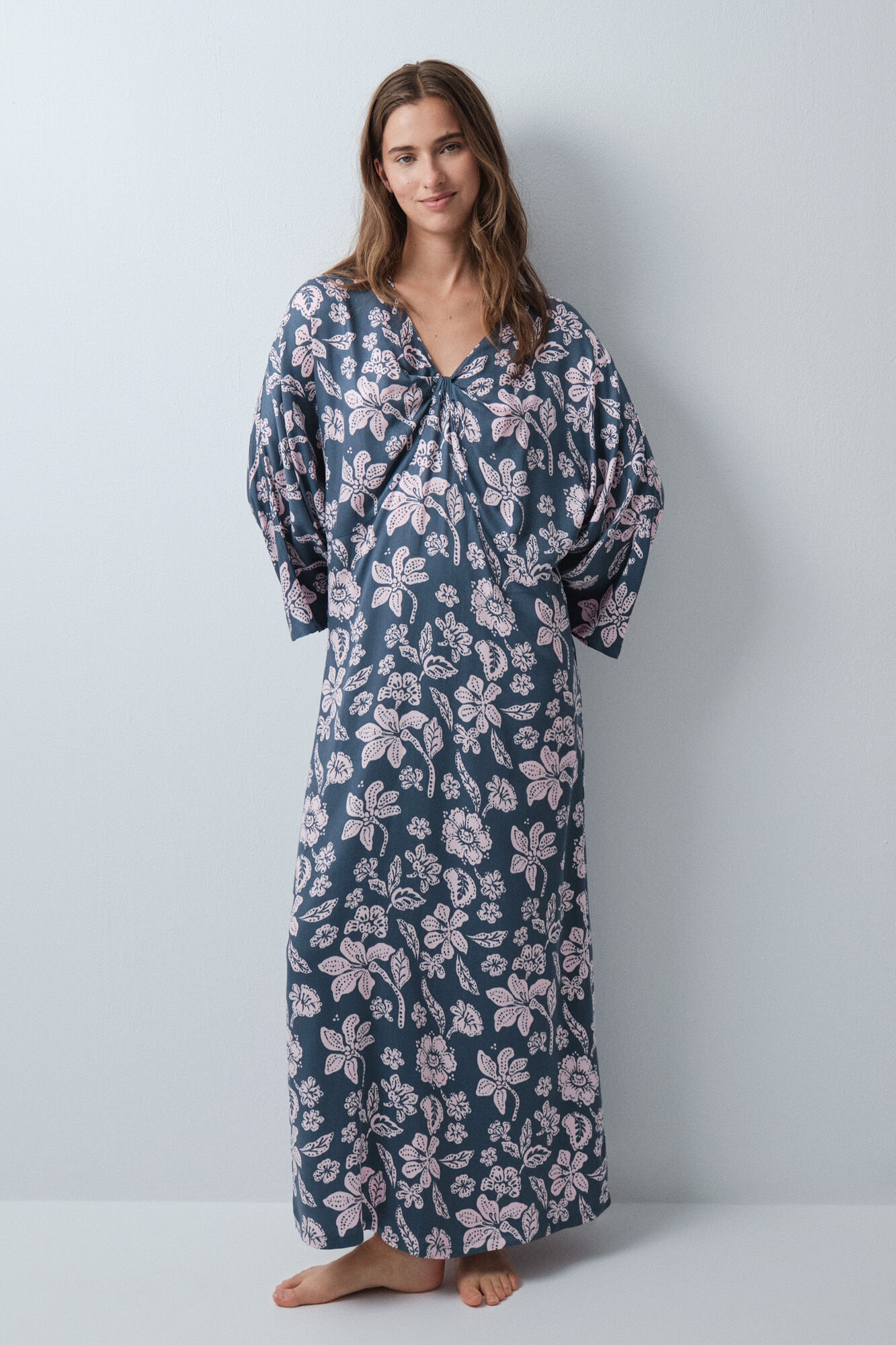 Women'secret Vestido caft&aacute;n de viscosa estampado floral verde