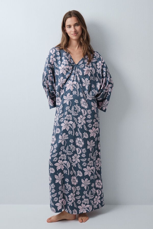 Women'secret Vestido caft&aacute;n de viscosa estampado floral verde verde