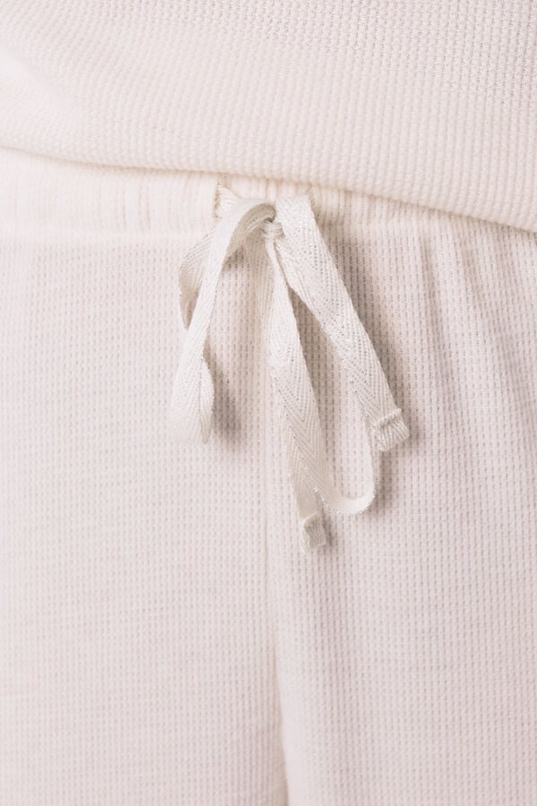 Women'secret Pijama larga con textura de gofre blanco marfil