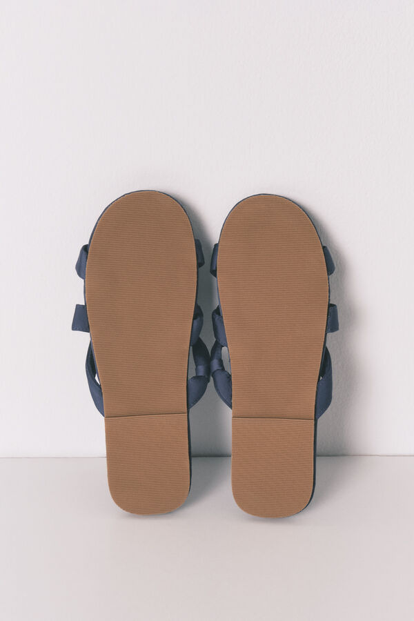 Women'secret Pantuflas de satén con tiras cruzadas azul