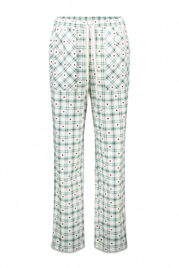 Women'secret Pantal&oacute;n largo con estampado de cuadros verdes estampado