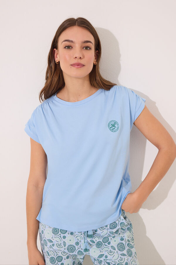 Womensecret Pijama de flores azules 100% algodón azul