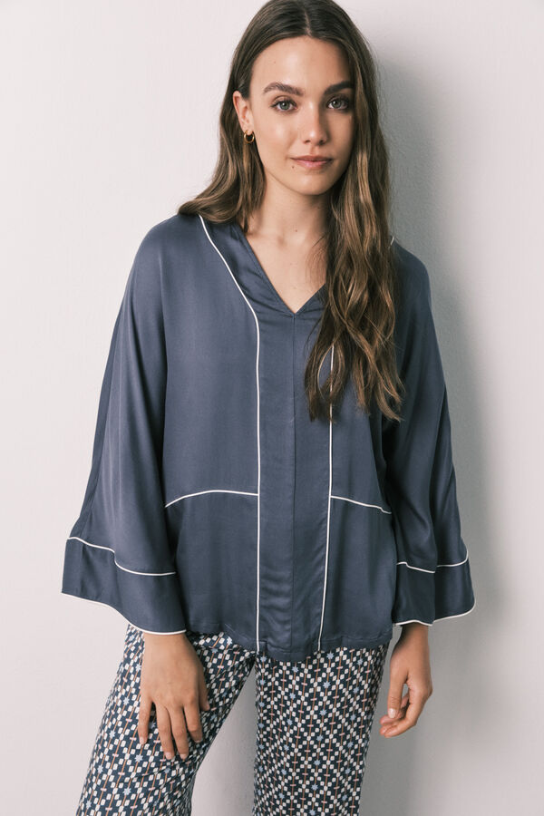 Women'secret Pijama larga de sat&eacute;n estampado geom&eacute;trico verde