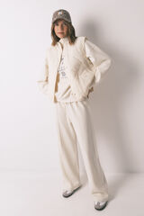 Women'secret Pantalón largo de felpa fina blanca marfil