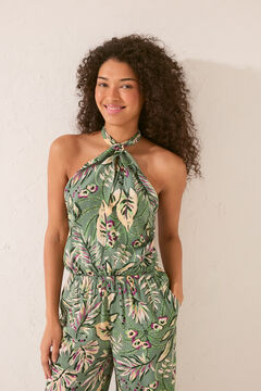 Womensecret Jumpsuit largo escote halter print tropical verde