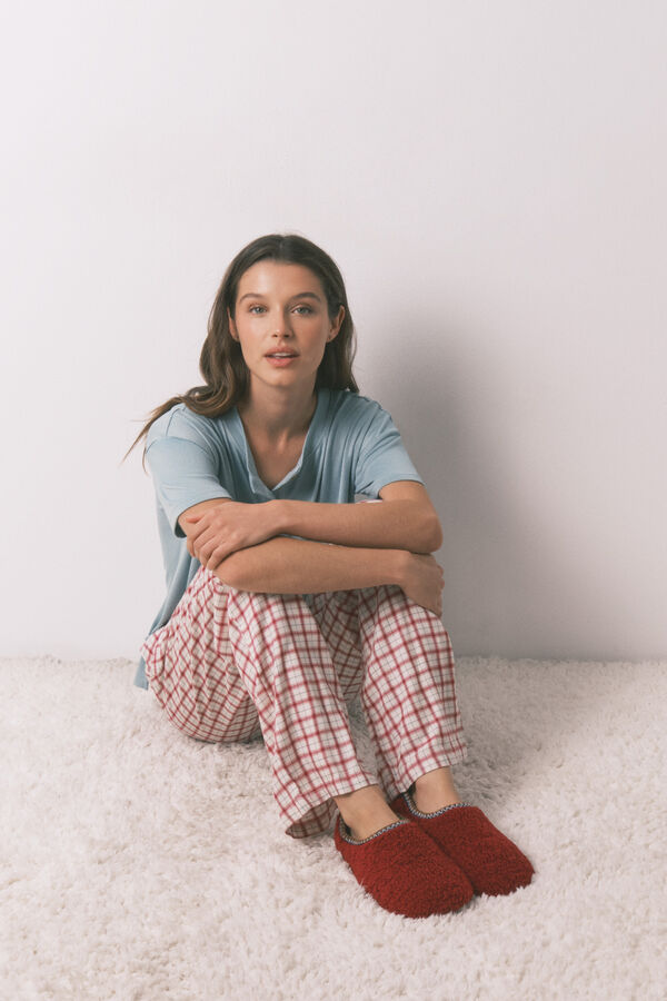 Women'secret Pantuflas para casa rojas de borrego rojo