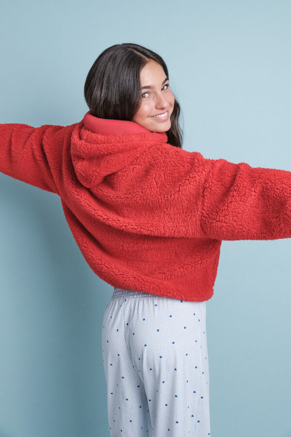 HI&BYE Sudadera roja suave de borrego con logo rojo