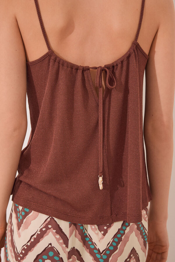 Womensecret Playera de tirantes sin mangas de canalé marrón  café