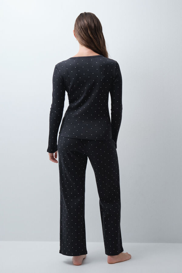 Women'secret Pijama larga de estrellas con botones Woodstock negro