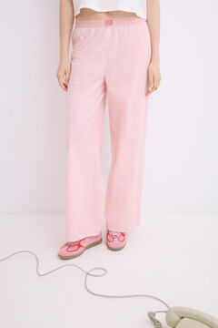 Womensecret Pijama de cuadros vichy rosas 100% algodón marfil